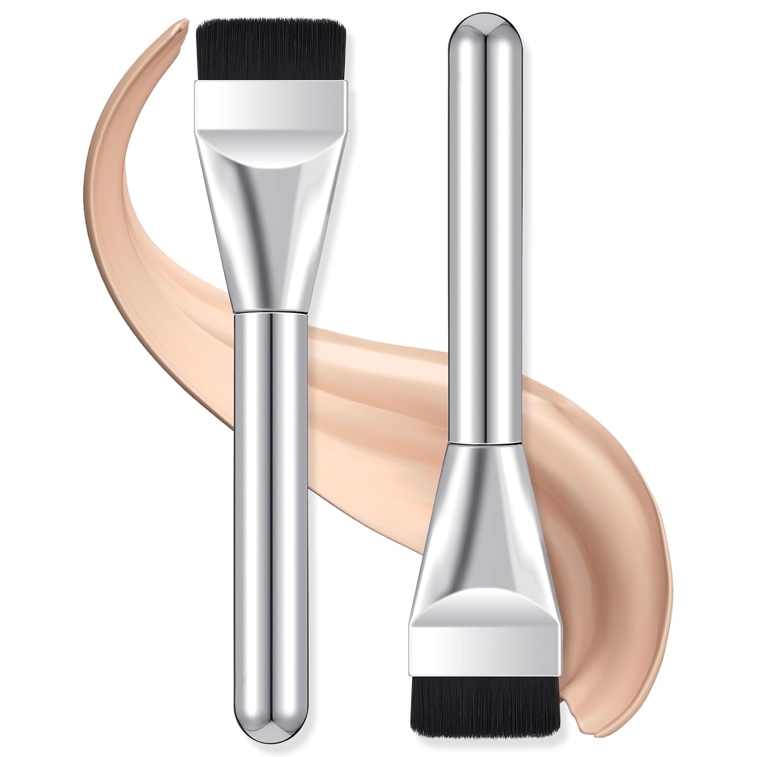 Qianyu 2 Pcs Super Thin Blade Foundation Makeup Brush Soft Synthetic Bristles Precision Flat Traceless Foundation Concealer Premium Makeup Brushes for Smooth and Flawless Makeup Application(Silver)