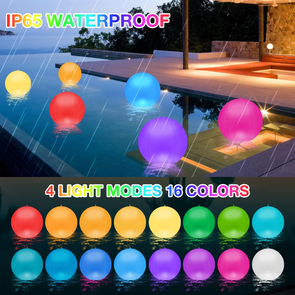 KingSom Lampe Flottante Solaire LED, Boule Lumineuse Piscine Couleurs Changeantes, Étanche IP68, 35cm, Boule Gonflable Extérieure Jardin -2 Pièces