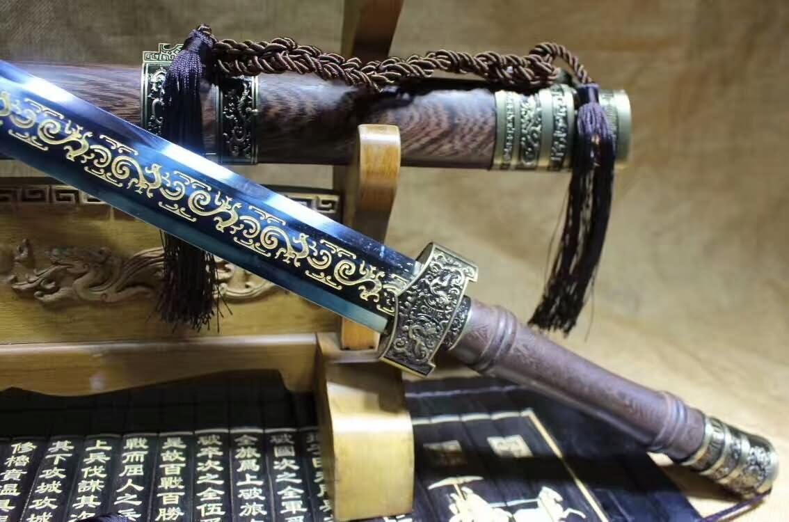 Chinese Sword Jian,Martial Arts Kung fu(High Carbon Steel Etch Blade,Rosewood Scabbard) Full Tang