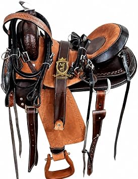 Dark Oil Roughout Western Saddle Heavy-Duty Ranch & Training Saddle with Deep Padded Seat