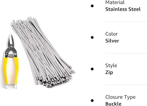 Miniatura 8 de 100 bridas de acero inoxidable vienen con herramientas de corte, tijeras de corte de metal para cortar bridas de cables de acero inoxidable,