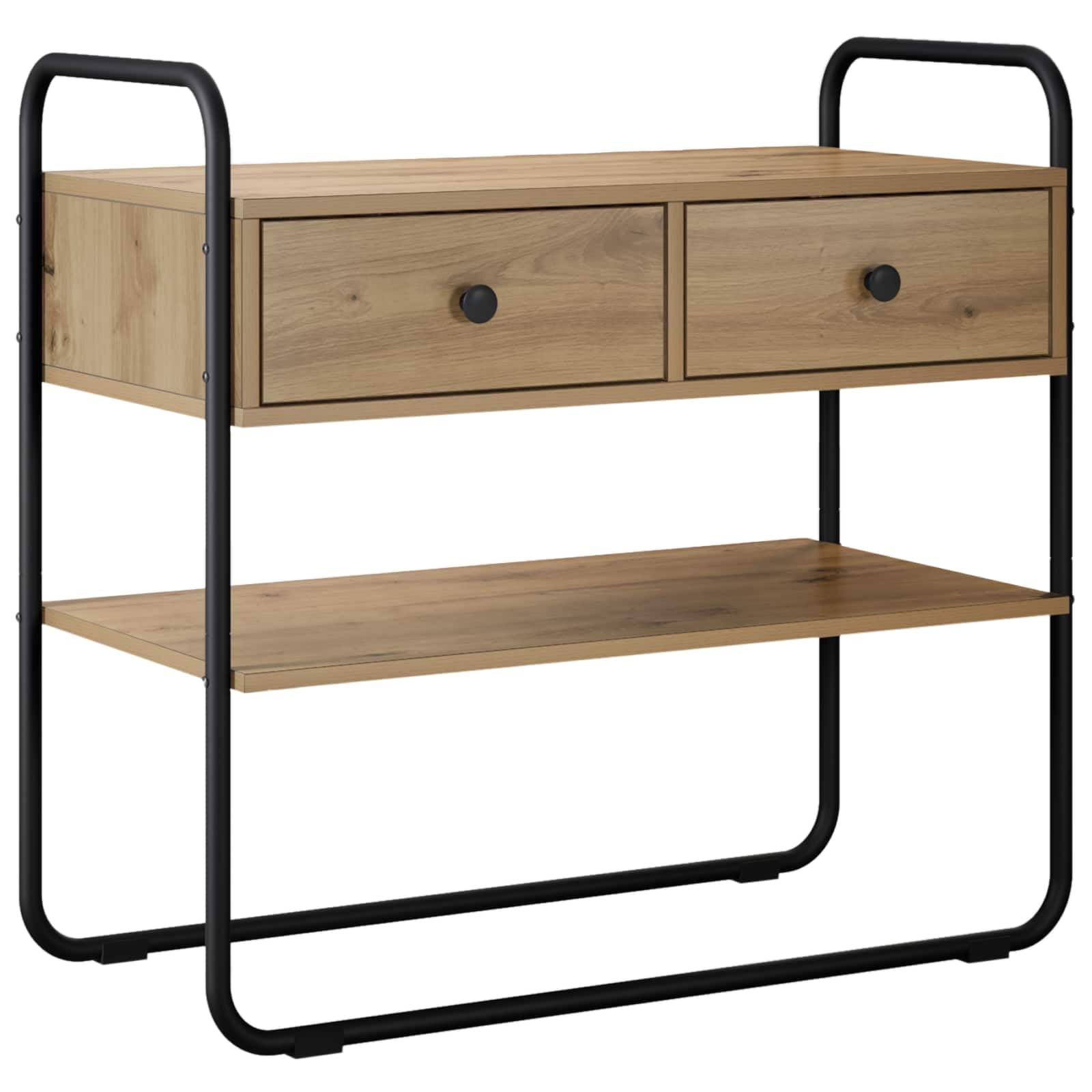 Tavolo consolle in rovere Artisan, 80 x 40 x 75 cm, in legno | Telaio in acciaio zincato, piedini in gomma, 2 ripiani, facile da montare per corridoio o soggiorno