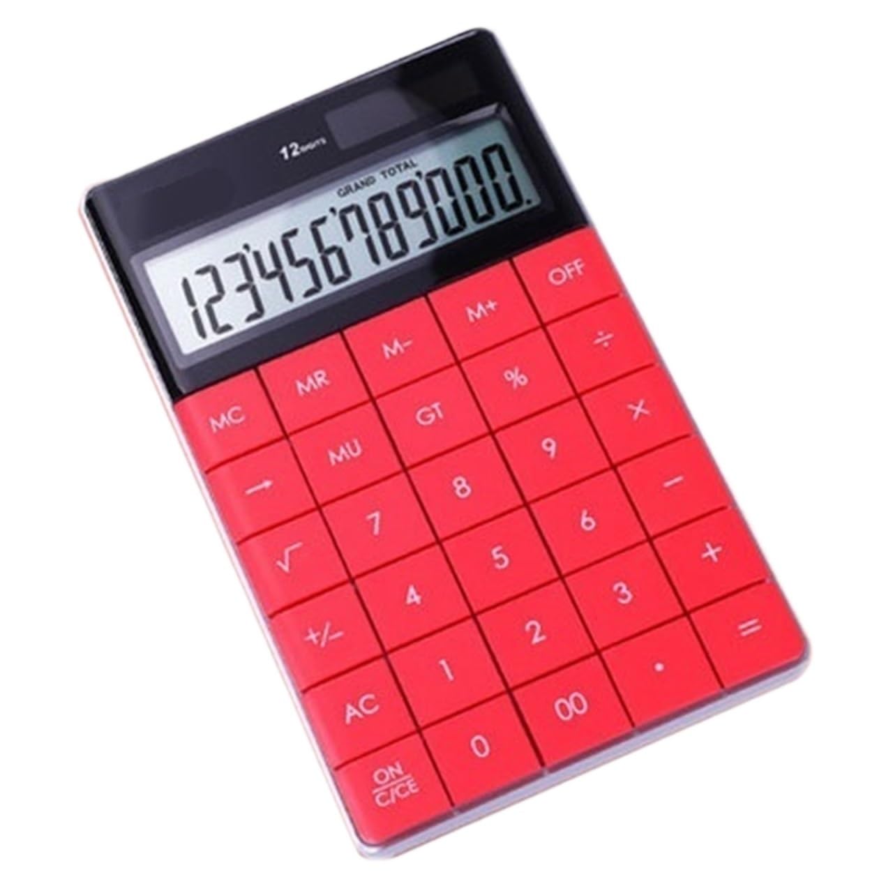 Calculatrice Calculatrice De Bureau avec Grand Écran À 12 Chiffres, Double Alimentation Solaire Et Batterie, Portable Bureau Office(Rot)