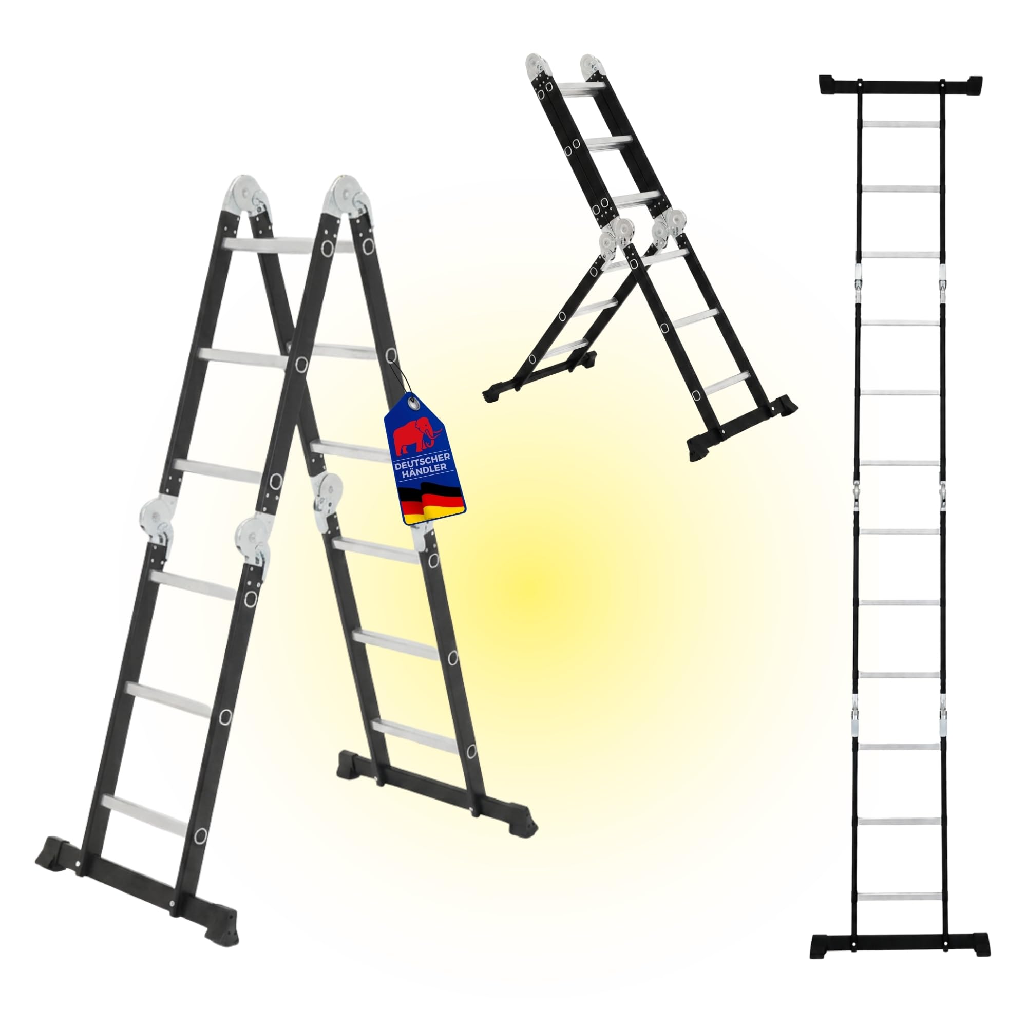 Échelle Multifonction MULTISTEP 3 Sections en Aluminium 4x3 barreaux Noire Hauteur maximale : 3,13 m Charge maximale : 150 kg Escabeau, échelle Extensible