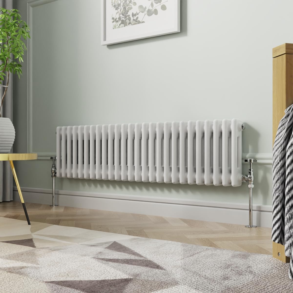 Nrg White 300 X 1190 Mm Gloss Horizontal Cast Iron Radiator Double Panel