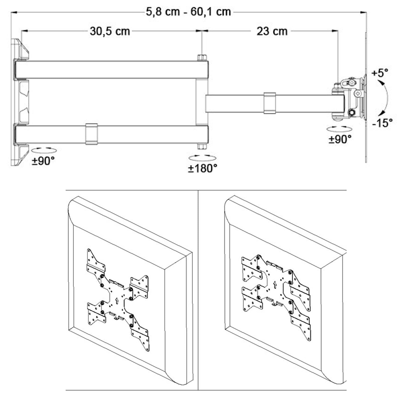 Drall Supporto Universale da Parete per TV - Supporto Girevole e inclinabile - per 15-55 Pollici LED LCD OLED TV Curvo 4K 3D HD - Fino a 40 kg - VESA 100 200 400 Nero Modello: S89B-AD7B