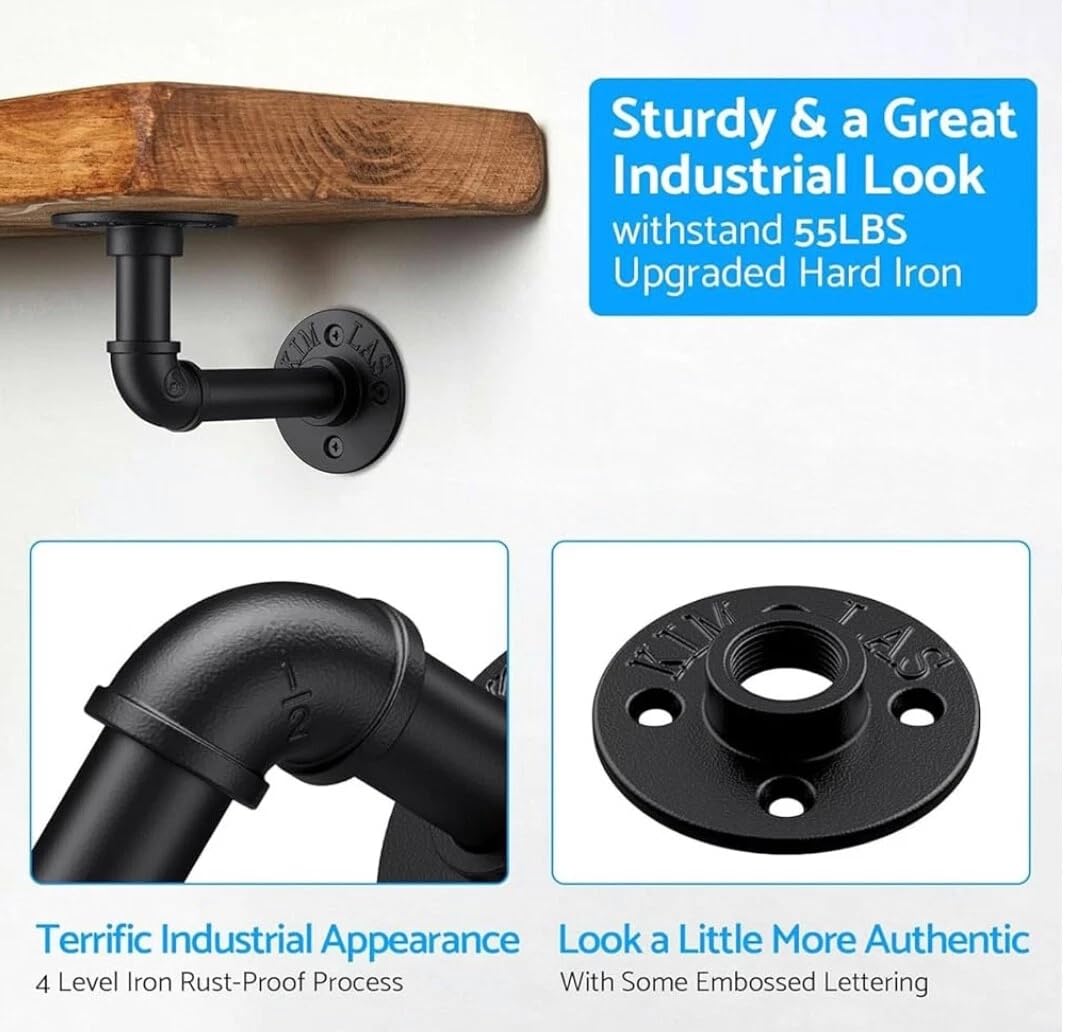 Crozgan 8Pcs Industrial Pipe Brackets Black Wall Pipe Brackets Floating Shelf with Screws and Expansion Bolts for Shelves,Scaffold Board and Home Decoration,Wood Board Bookshelf - Image 3