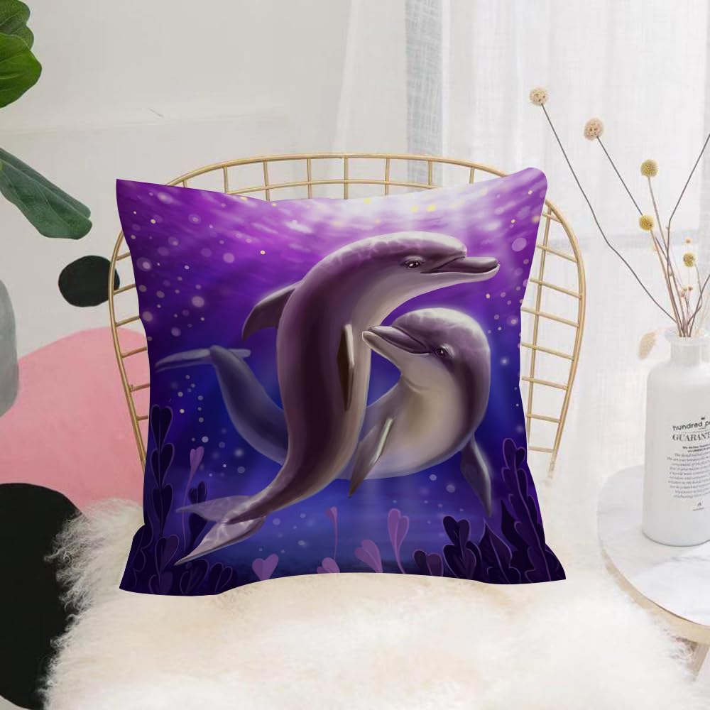 HYMSXW Cushion Cover,Throw Pillow Case Home Decorative for Living Room Bedroom Sofa Chair 20X20 Inch,Dolphin, two dolphins are gracefullytwined in the purple ocean, emitting emotio,Pillowcase 50X50cm