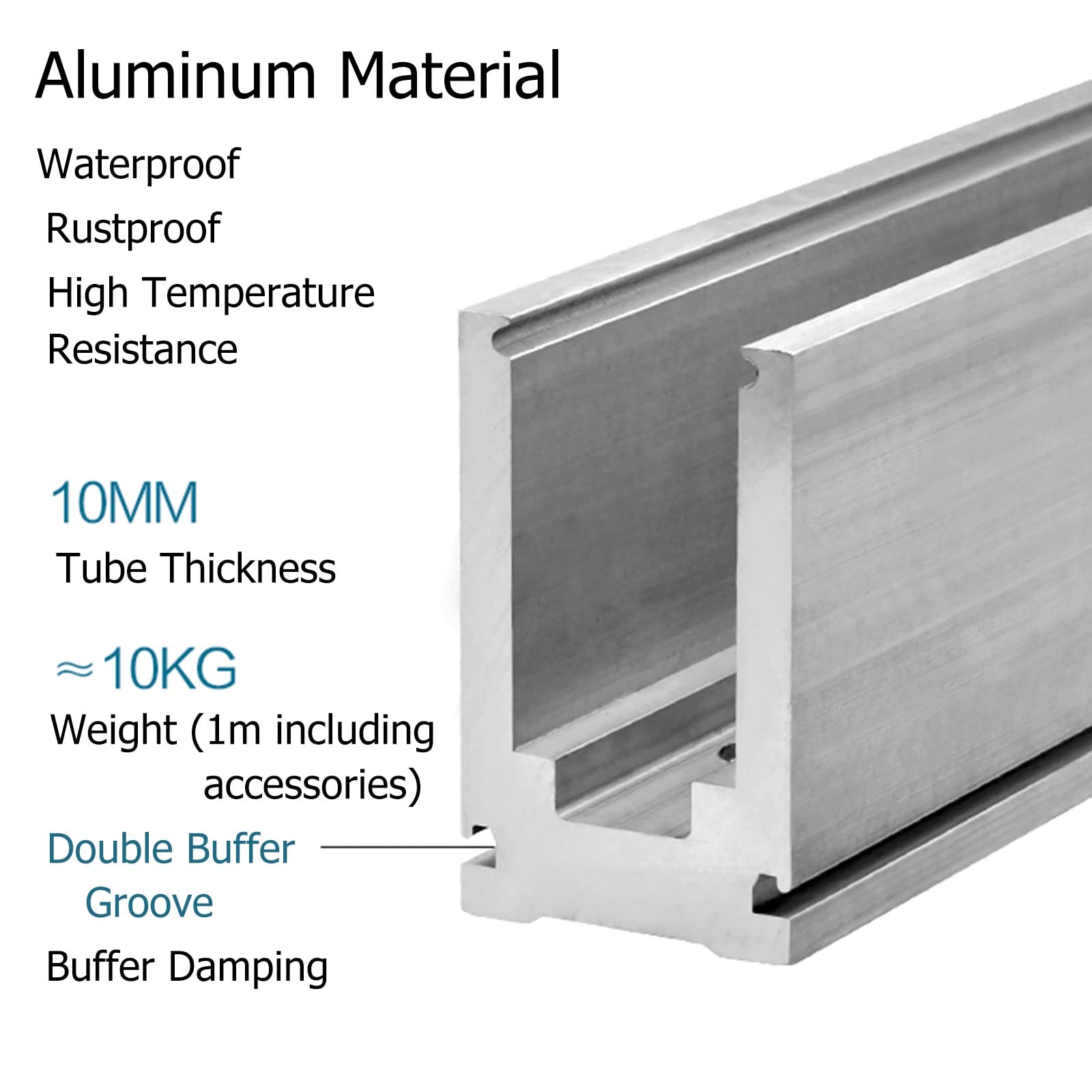 ZAQYCM Glasklemme Rahmenloses Glas Aluminium Deckgeländer 1m Länge, Glasgeländer U Profil Basis Mit Beschlägen Für Balkon Innenloft Treppen Und Kommerzielles Hotel(for 1/2in(12mm) Glass,Floor Mount)