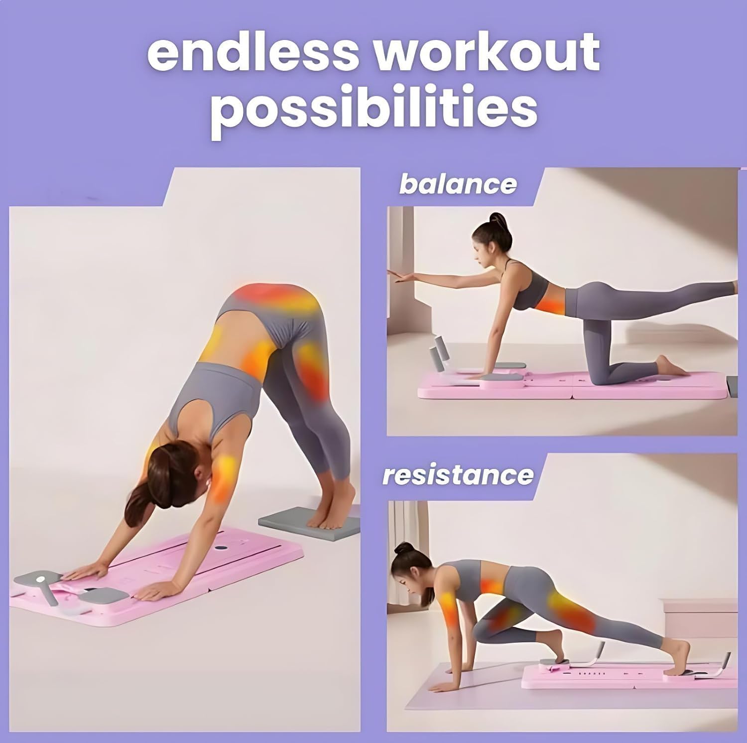 Pilates Reformer Machine Pilates Board, Pilates Reformer Suit Pieghevole con Banda di Resistenza, Push up, Ab Machine, Core Trainer, ab Attrezzatura di Allenamento per Le Donne Purple
