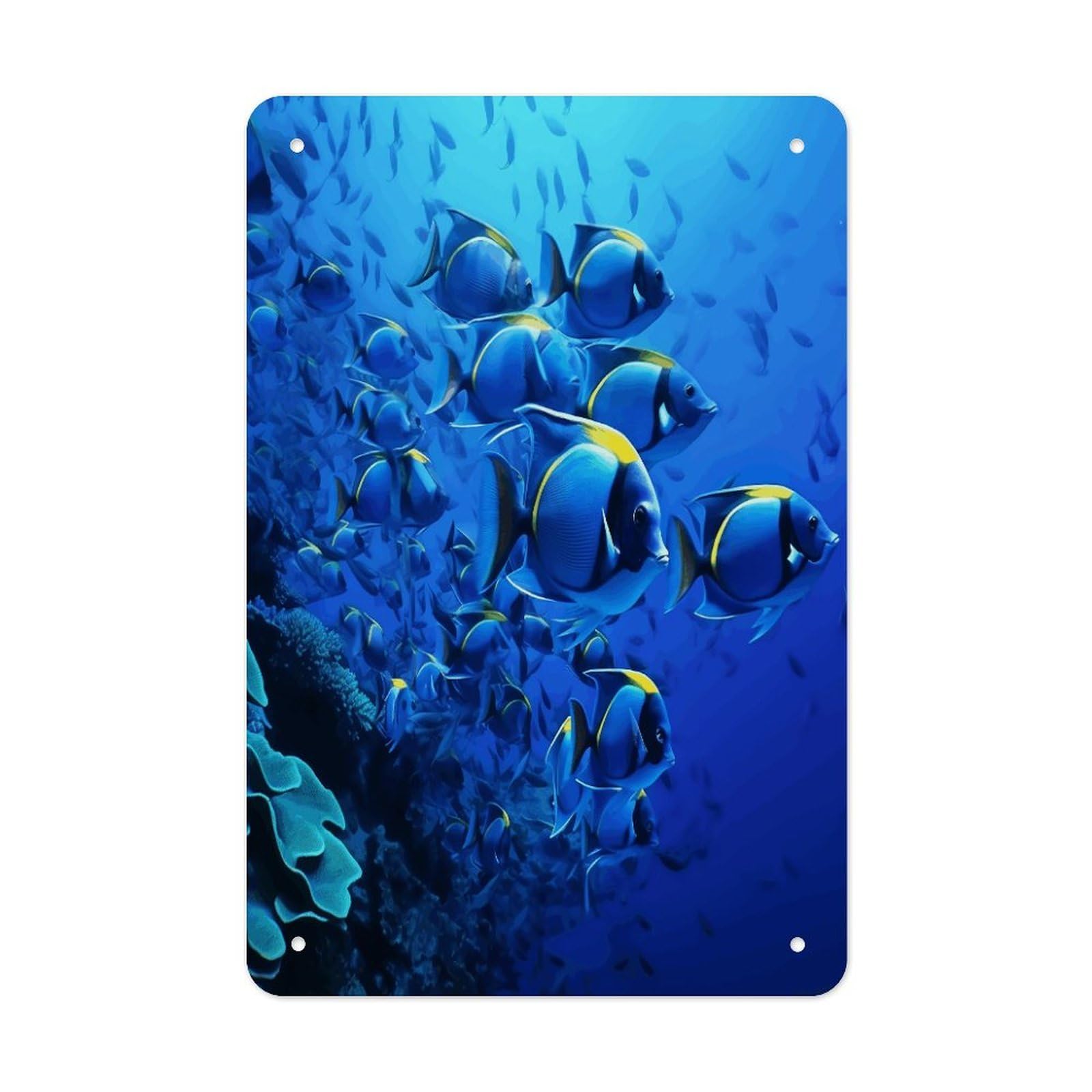 Blue Fishes Ocean Metal Tin Sign Wall Decor Funny Retro Sign Weatherproof Metal Wall Art for Indoor Or Outdoor Retro Tin Signs for Kitchen Office Home Bar Decor 11.8 X 7.9 Inch