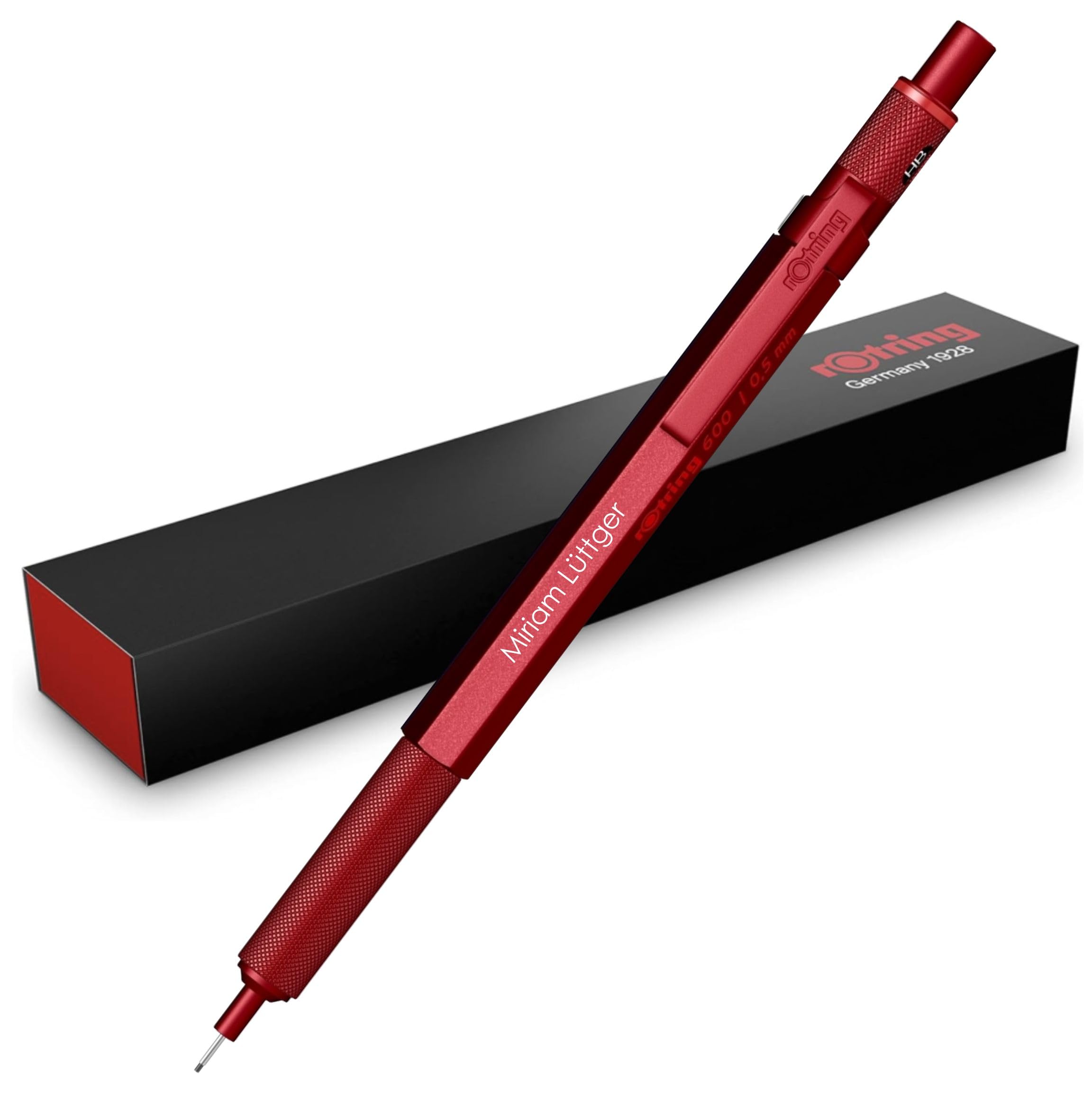 rOtring 600 portaminas – Caja de metal – con grabado personalizado – Portaminas de alta calidad – Personalizable – Idea regalo para hombres y mujeres (rojo)