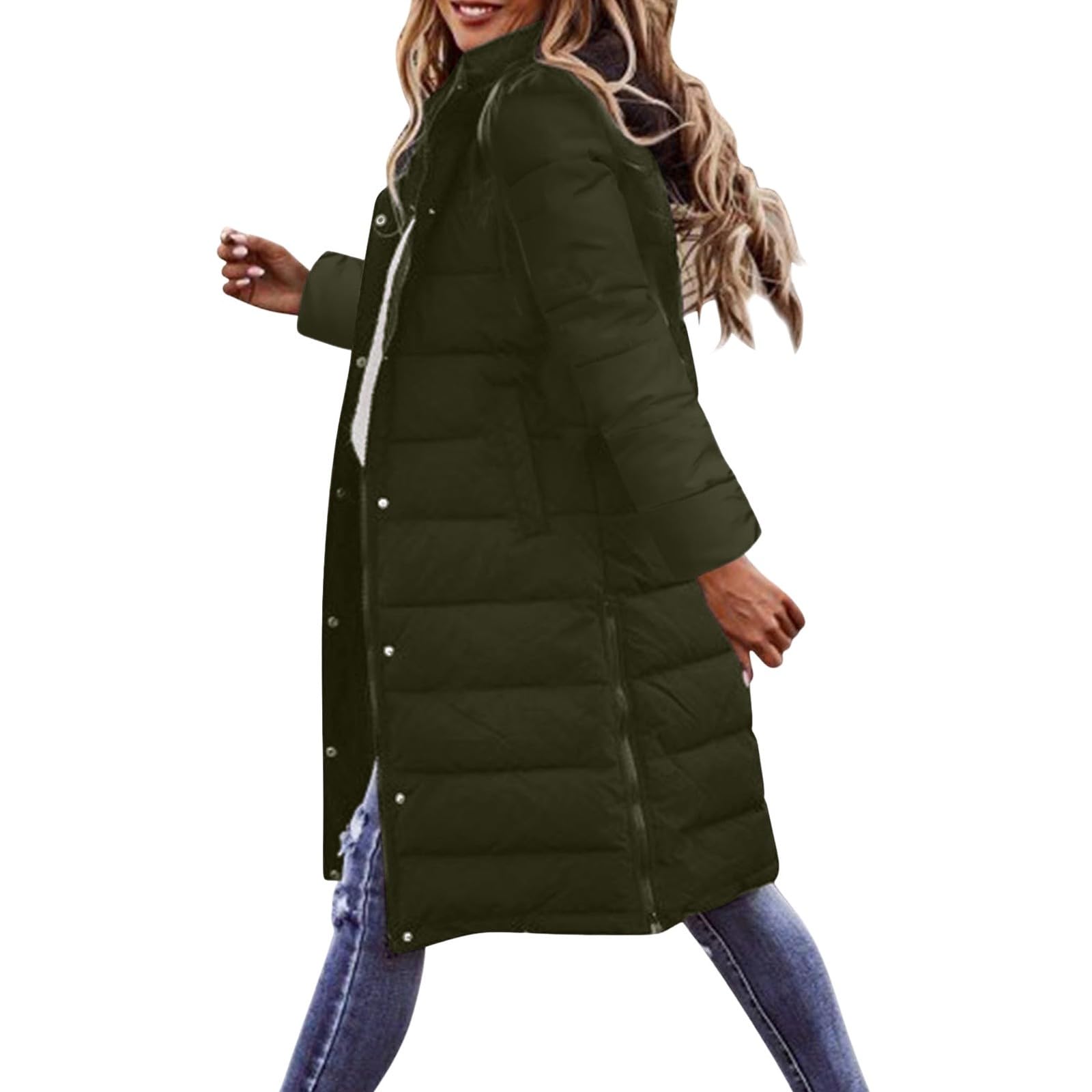 Manteau matelassé long avec fermeture éclair et capuche épaisse - 6