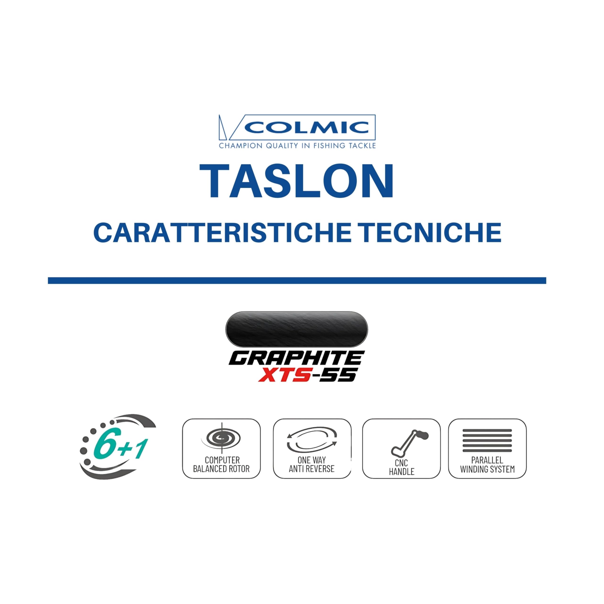 Colmic Taslon – Mulinello da Pesca Frizione Anteriore Sigillata, Grafite XTS-55, CNC Nail Anti-torsione, Cuscinetti Inox – Disponibile in 6 Taglie – Prodotto Ufficiale Colmic