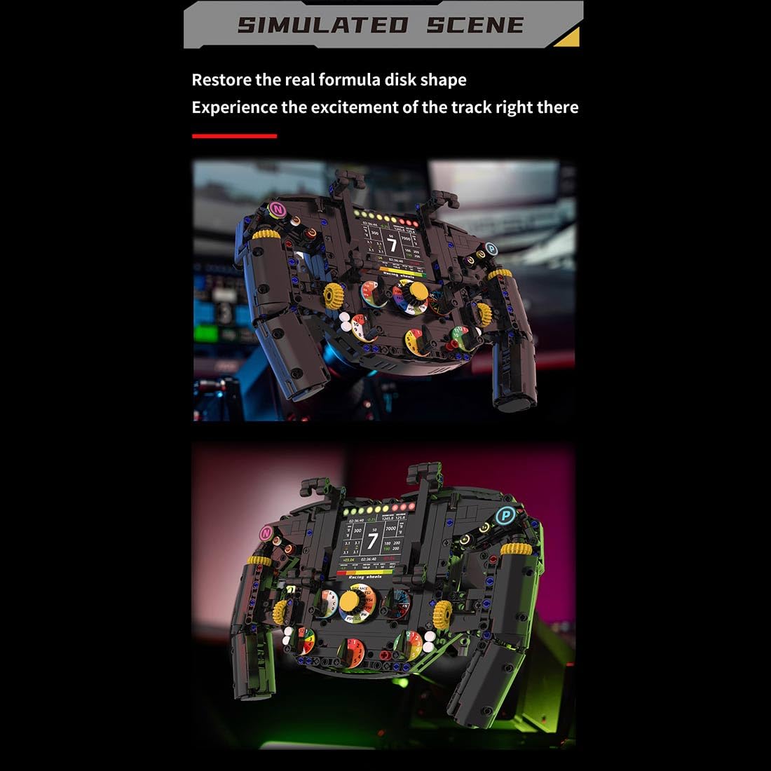 Simulateur de course - Jeu de construction de volant - 833 pièces - Simulateur de course mécanique - Simulateur de voiture de conduite - Cadeau pour adulte