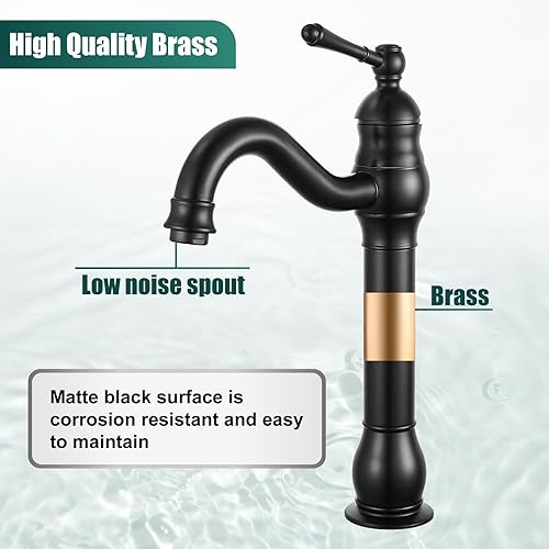 Miniatura 3 de Grifo de lavabo alto para lavabo, grifo de baño de una sola manija, boquilla alta de 1 orificio con material de latón de drenaje, ajustable de 360