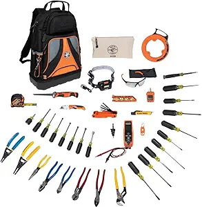 Klein Tools 80141 Hand Tools Kit includes Pliers, Screwdrivers, Nut Drivers, Backpack, and More Jobsite Tools, 41-Piece