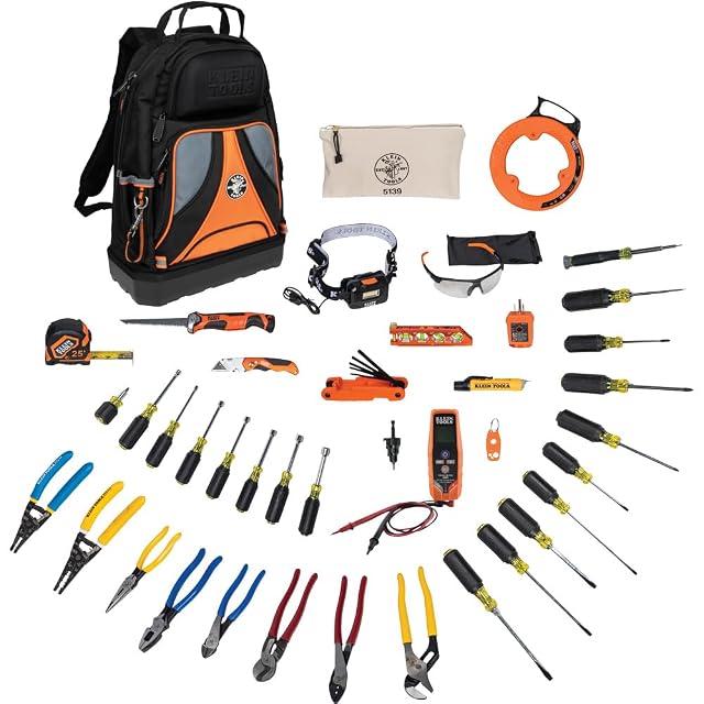 Klein Tools 80141 Hand Tools Kit includes Pliers Screwdrivers Nut Drivers Backpack and More Jobsite Tools 41-Piece