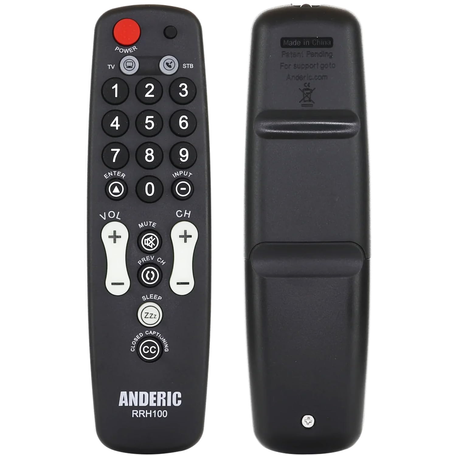 Anderic Hospitality Universal TV Remote Control - 1-Device or 2-Device Modes - TV Only - Great for Seniors, Hospitality, Hotels, Motels, Resorts -
