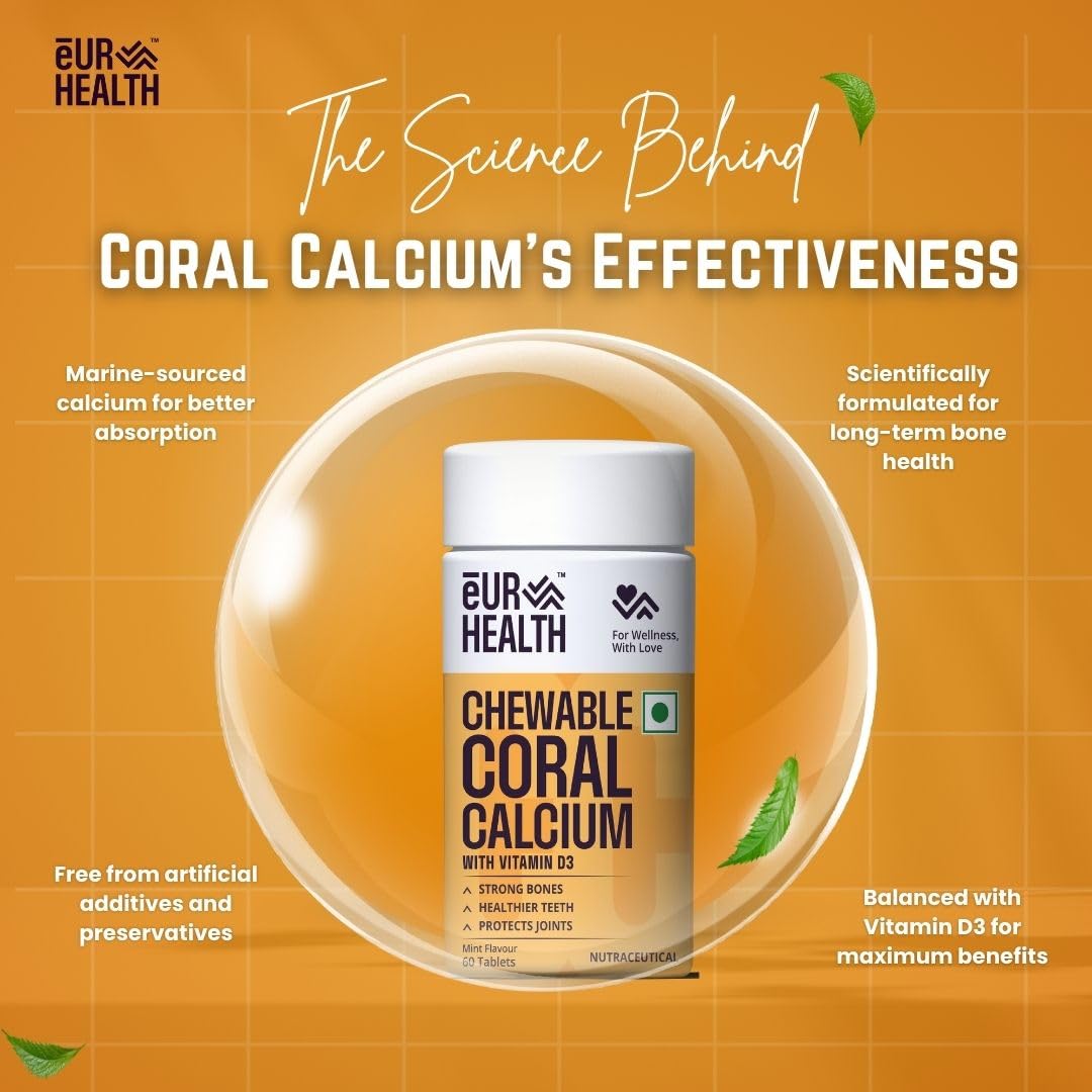 eUR Health Coral Calcium Chewable Tablets - Mint Flavor - Supports Bone, Joint, Teeth & Muscle Health - 60 Tablets — Amazon image 3