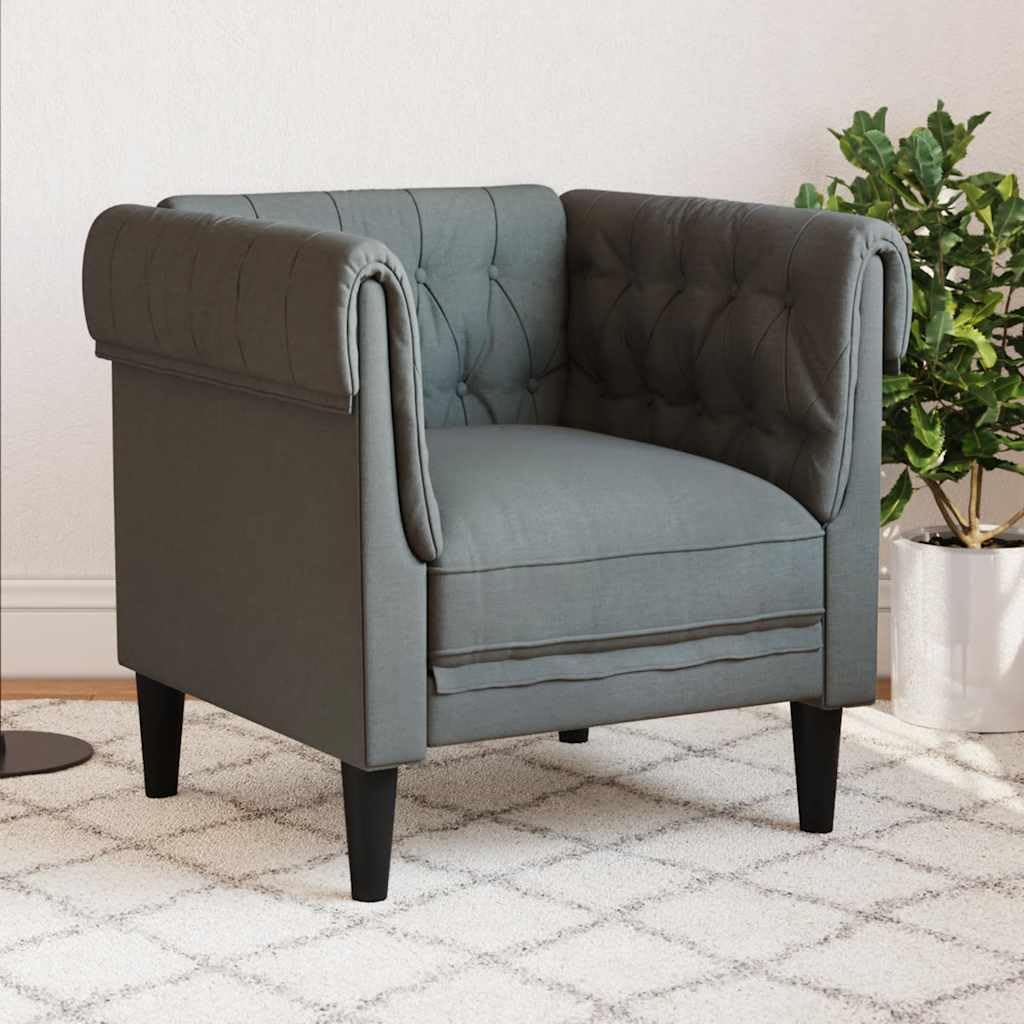 vidaXL Chesterfield Sessel, Polstersessel mit Armlehnen Rückenlehne Stützbeine, Loungesessel für Wohnzimmer, Clubsessel, Modern, Dunkelgrau Stoff
