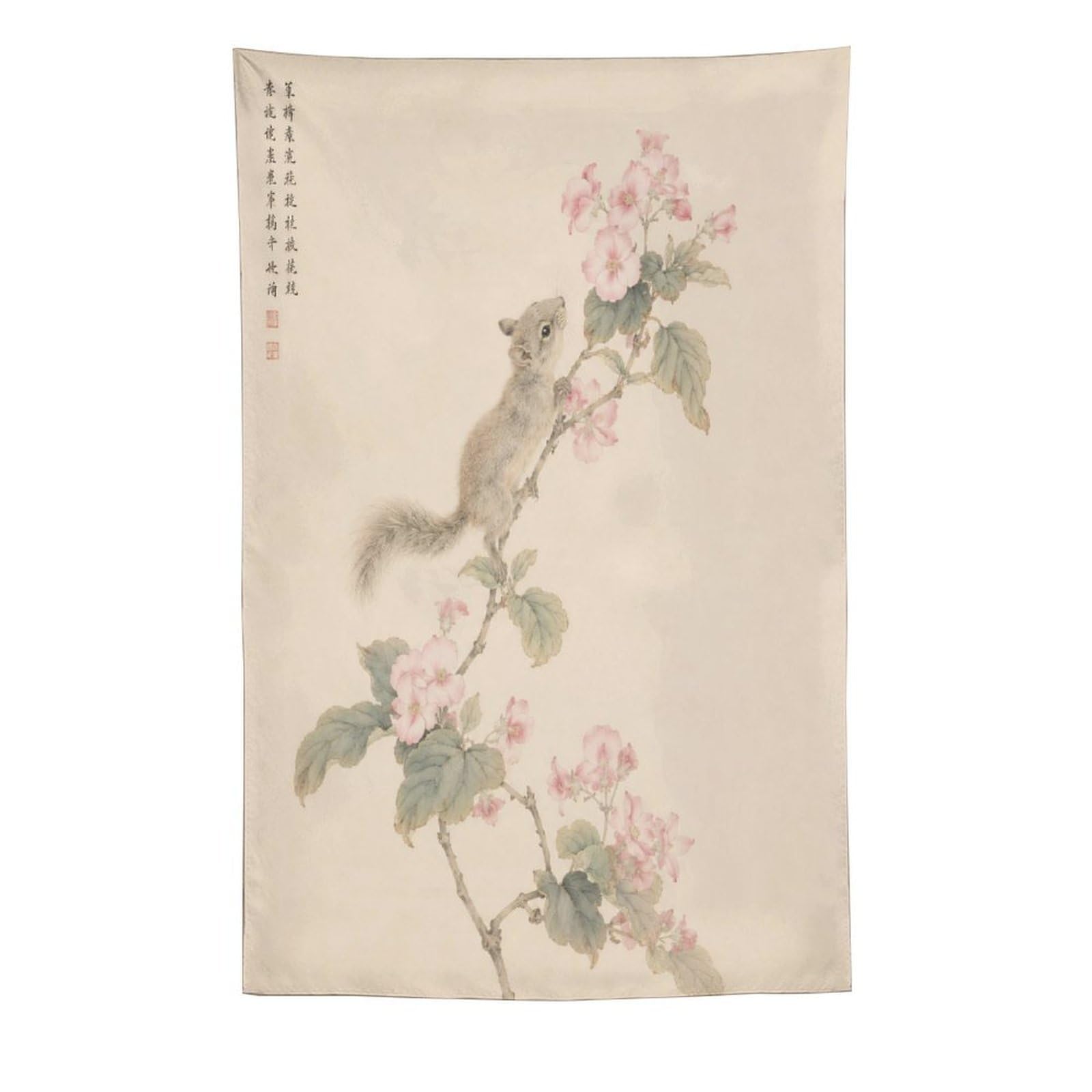 H3B8U2Y5 Mouse on Blossom Branch Wall Tapestry, Asian Ink, Room Divider