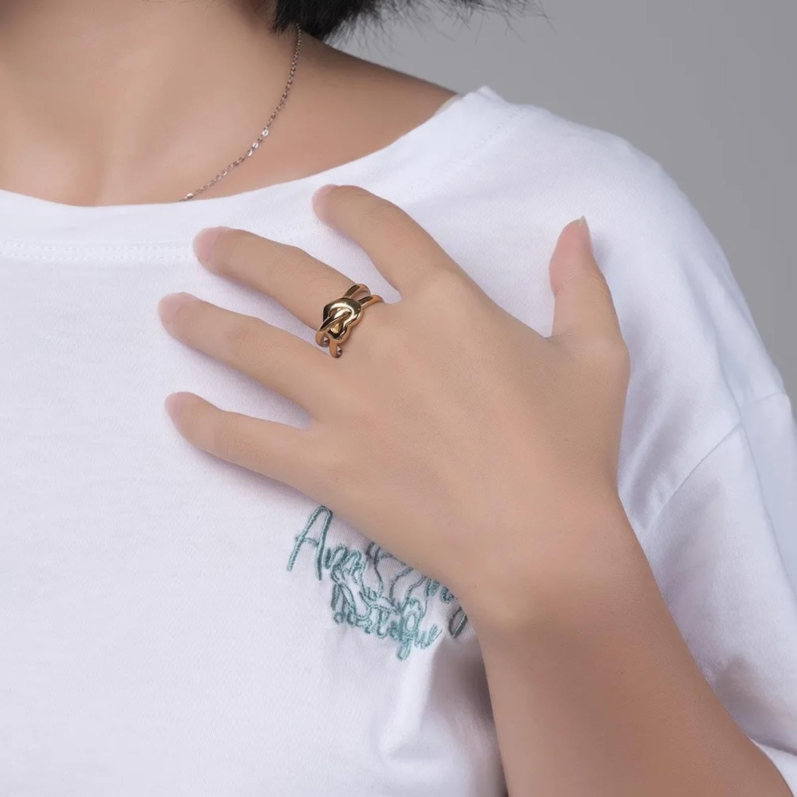 Ring Ringe Damen Bijouterie Herren Liebesförmiger Doppelkreisring Für Heiratsantrag Und Verlobung, Rostfreier Damen-Handschmuck Für Den Urlaub
