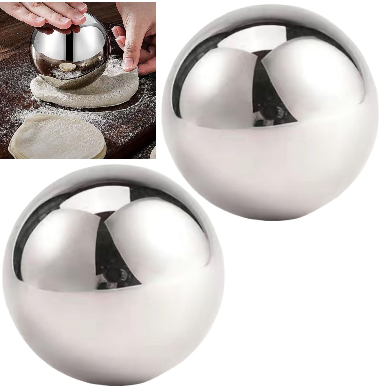 Bola de masa rodante, bola circular de acero inoxidable suave para hornear fondant, pizza, pastel, pastelería, pasta, masa, galletas, piel de albóndigas, piel de baozi (2 unidades)