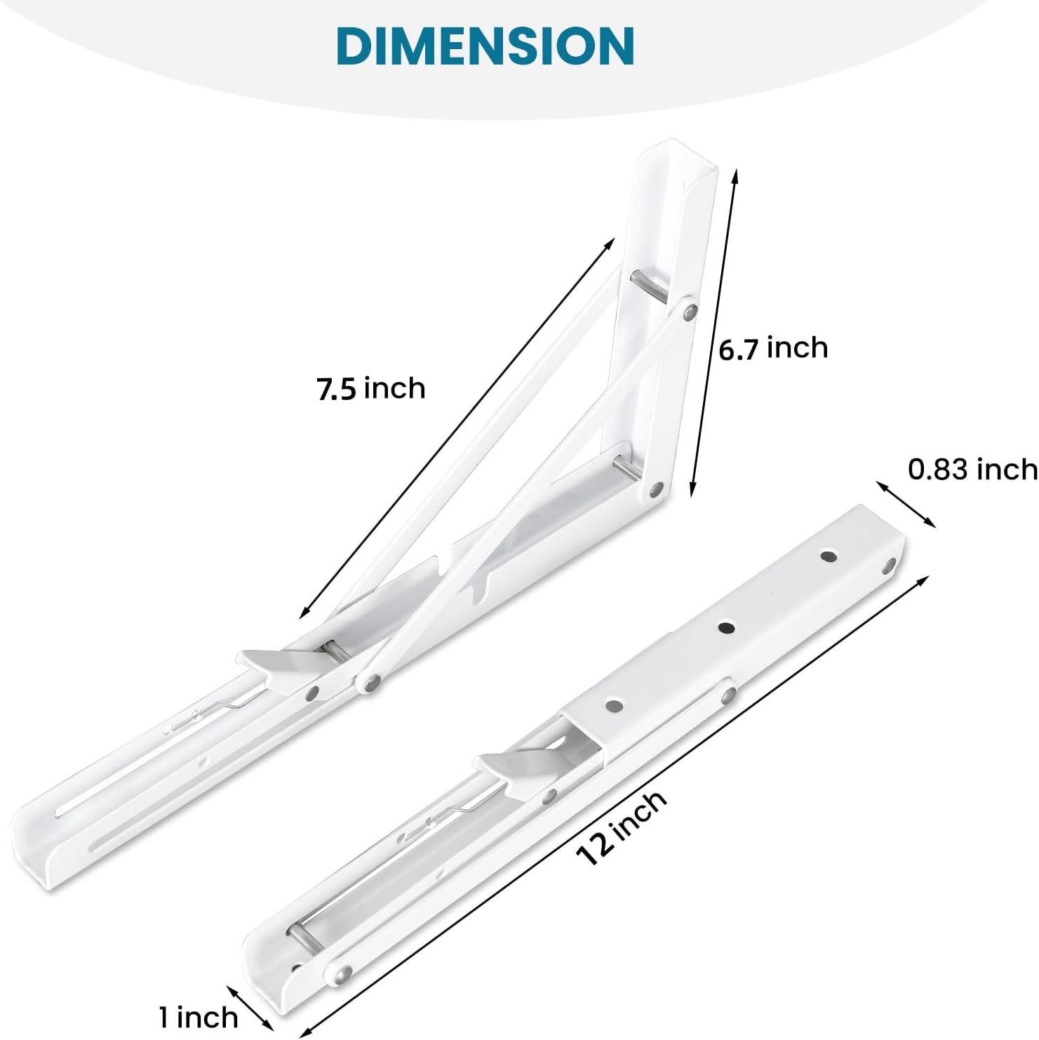 2 Pcs Folding Shelf Brackets,Heavy Duty Metal Collapsible Shelf Bracket for Benchfor WorkbenchShelf Hinge Wall Mounted Space Saving DIY Bracket,with Screws. (White, 12 Inch)