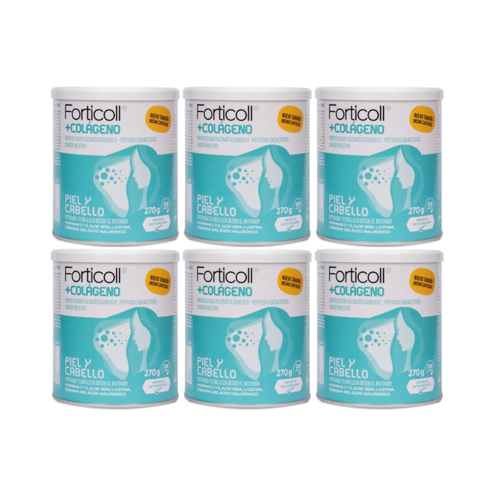 FORTICOLL Colágeno Bioactivo, Complemento Alimenticio, Sin Gluten, Sin Lactosa, Piel y Cabello Regenerador de Tejidos, 270 Gramos, Pack 6 Unidades