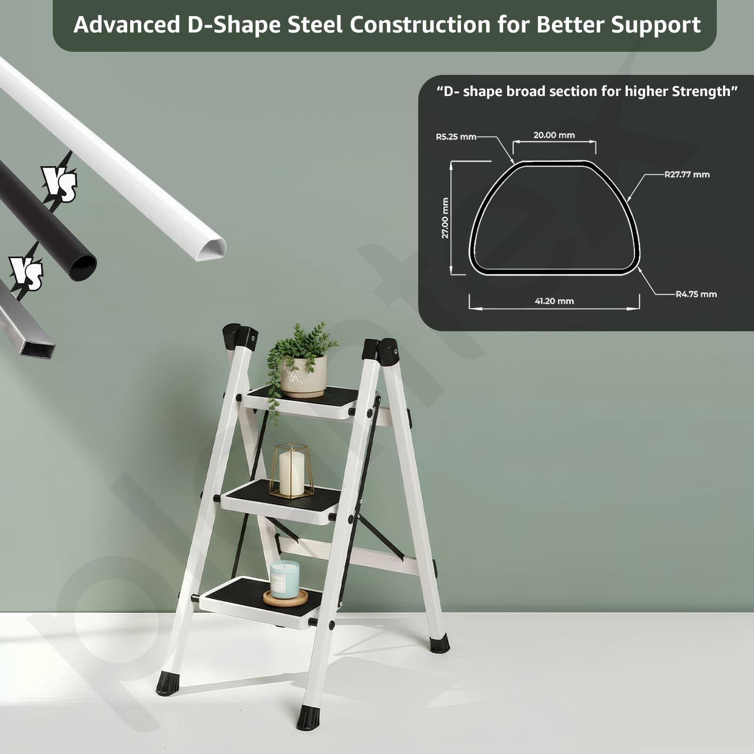 Plantex 3 Step Ladder for Home Use/Wide Anti-Slip Heavy-Duty Step Stool/Lightweight Kitchen Ladder 3 Step (White) 3