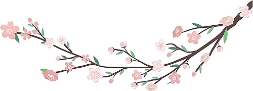 Kids Bedroom Multicolored Cherry Blossom Flowers Decoration Tree Branch Design Vinyl Adhesive Wall Decal - 7" x 20" Home Living Room Japanese Sakura