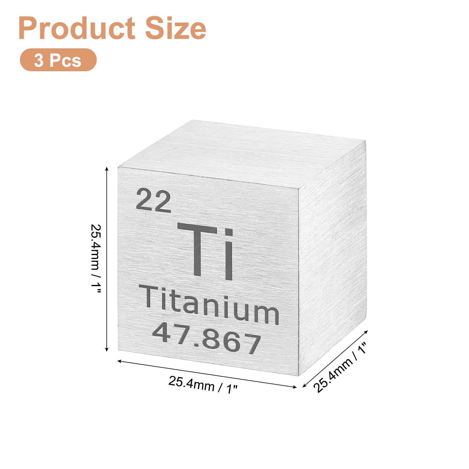 uxcell 3 Pcs Titanium, 1 Inch High Density Metal Element Metal Density for Chemical Elements Collection Science Education Experiment Application, Silver
