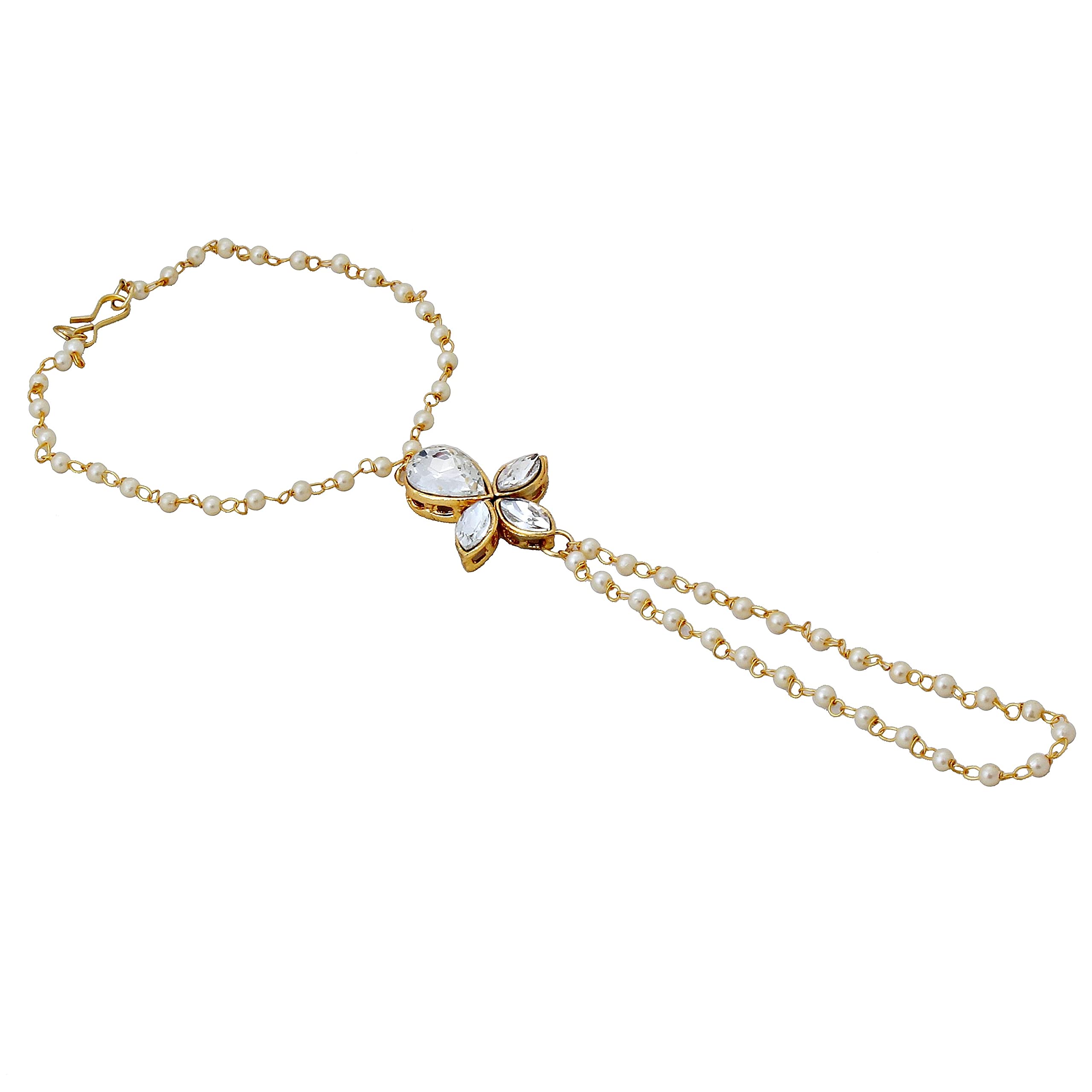 Lucky Jewellery Elegant White Color Gold Plated Finger Ring Bracelet Hand Harness Hathphool for Girls & Women (B09NB4W3M1) Amazon Price History, Amazon Price Tracker