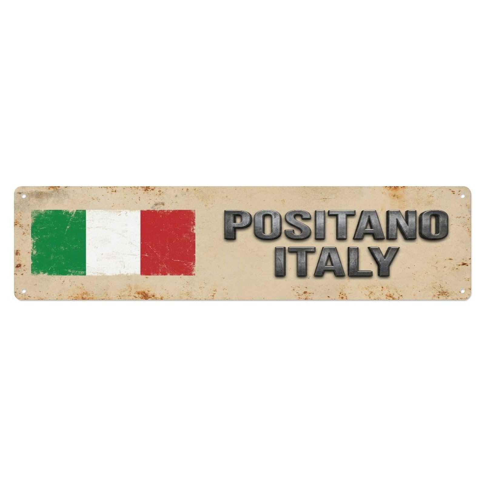 Metal Tin Sign Vintage Positano Italy Flag Decor Rustic Travel