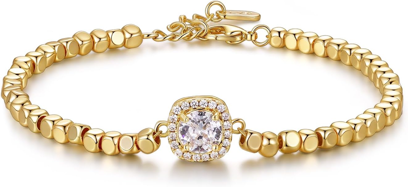 TANTIUE Bracelet for Women 14K Gold Plated Cubic Zirconia Bracelet, Classic Crystal Cuban Chain Bracelet, Delicate Snake Link Bracelet Gift for Her