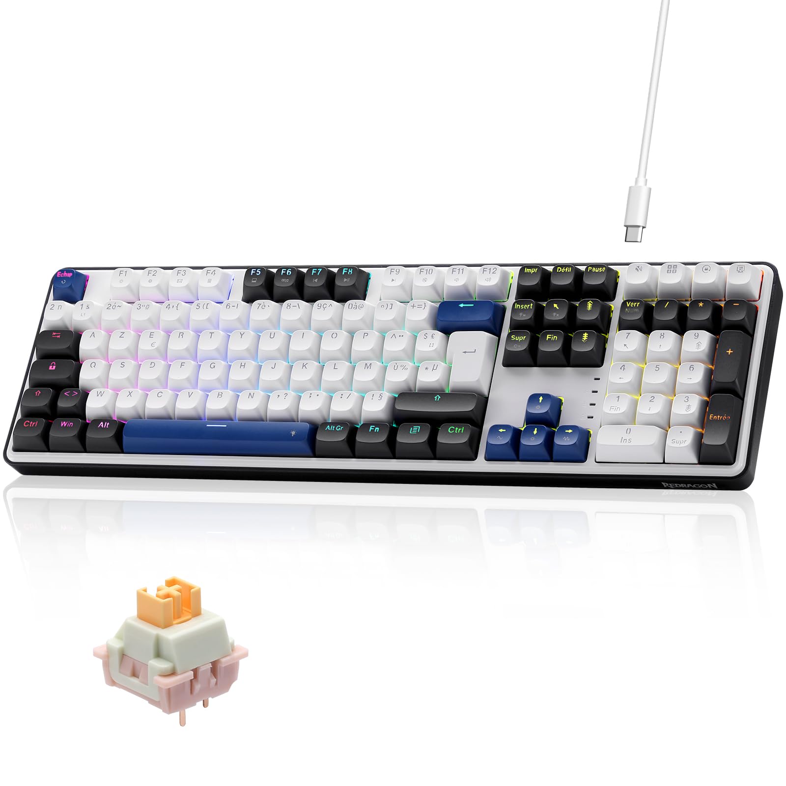 Redragon K689 Clavier Mécanique Gasket Filaire AZERTY RGB Hot Swap | Insonorisation 3 Couches Keycaps Bicolores Switchs Yolk Linéaires Améliorés Anti Ghosting Rétroéclairage