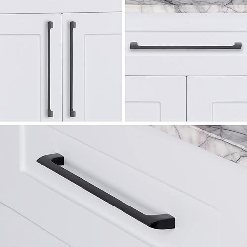 Miniatura 2 de monti hardware 1 paquete de 1 unidad de agujero central de 10 pulgadas de color negro plano  Manijas de metal sólido para gabinetes de baño y