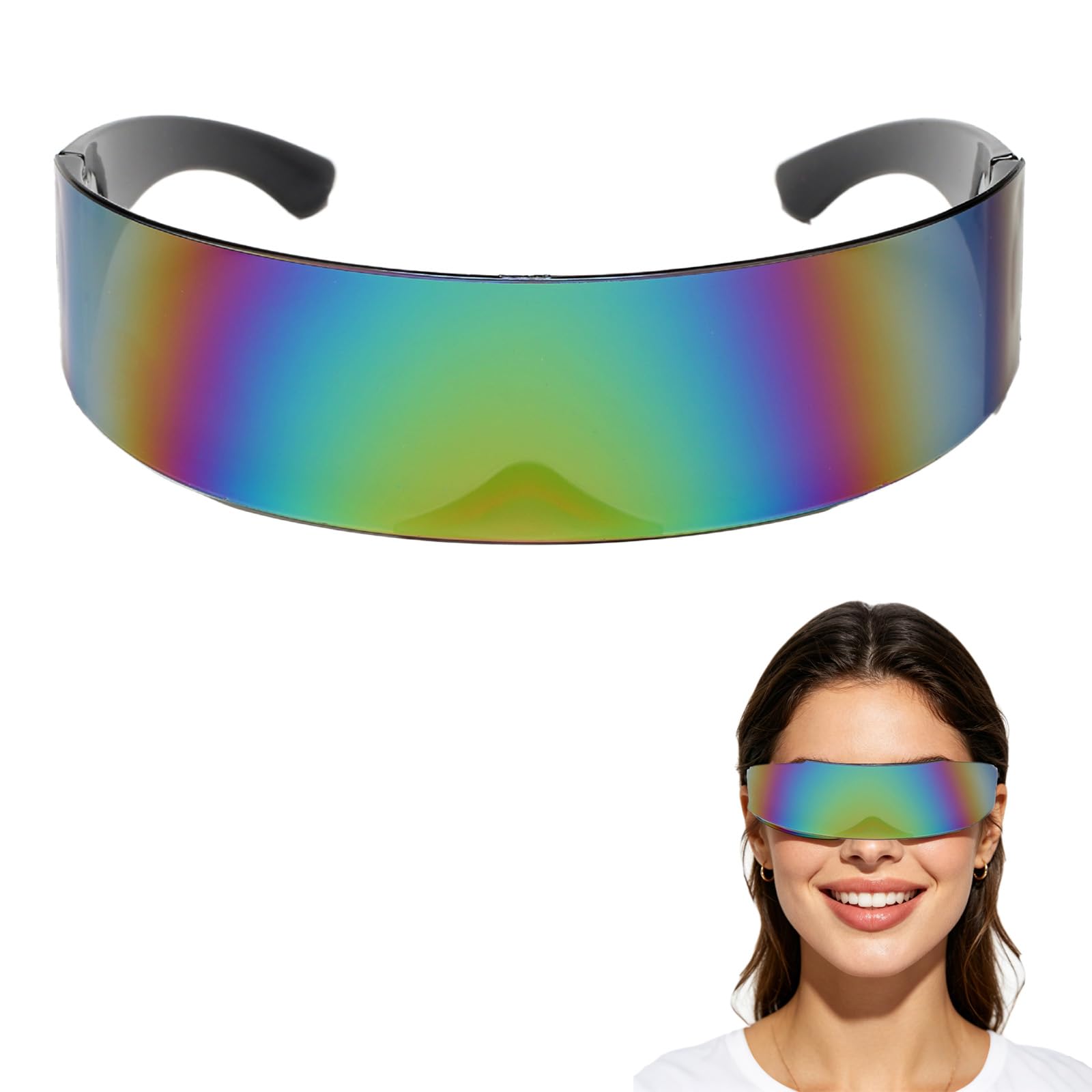 Colourful Futuristic Party Glasses for Adults, Reflective Space Alien Style Sunglasses, Lightweight Cosplay Costume Glasses for Festival Halloween Photography Black