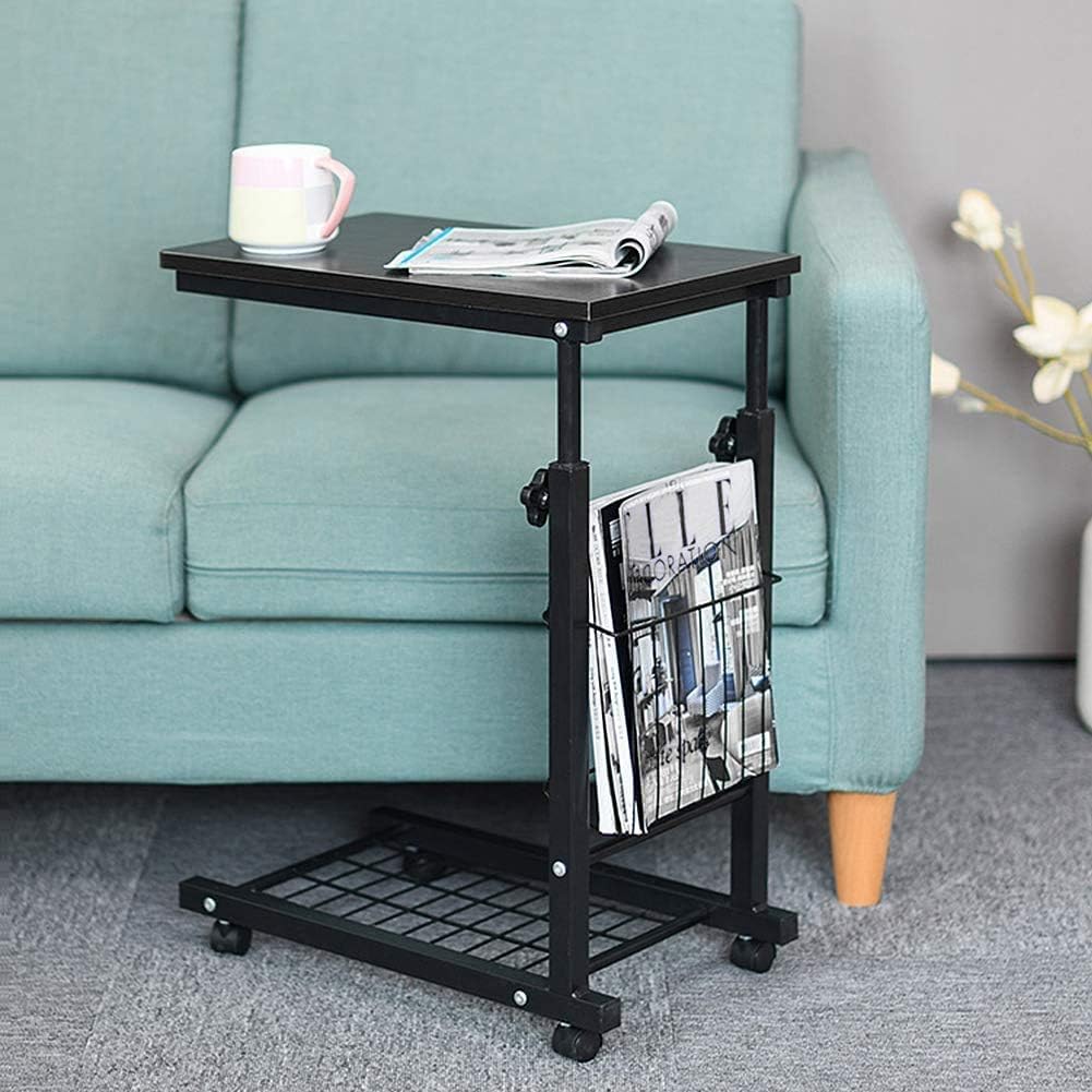 GOTOTOP Height Adjustable Side Table with Rolling Wheels Sofa Side Table Slide Under Bedside End Table Laptop Desk Computer Stand Workstation with Storage Basket for Home Office Bedroom Hospital