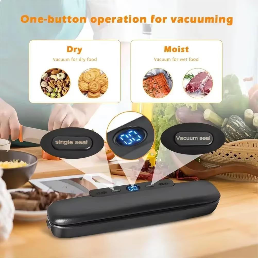 XoTiq Macchina per sigillare sottovuoto per la conservazione degli Alimenti, Sistema Automatico di sigillatura dell'Aria sottovuoto per la conservazione degli Alimenti, modalità Automatica e Manuale