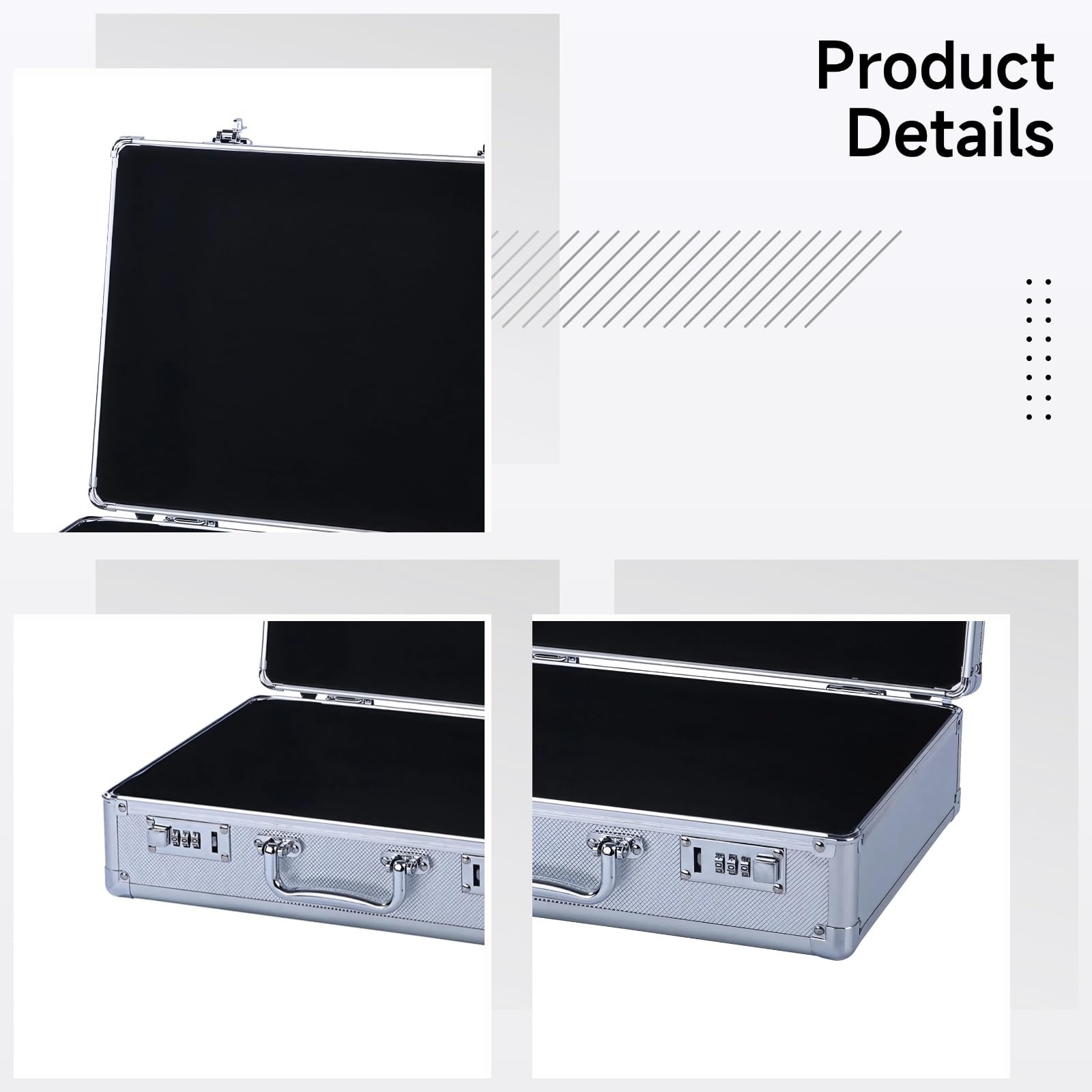 Cassetta di sicurezza portatile da viaggio con serratura a combinazione a 3 cifre, esterno in lega di alluminio, argento, 35 x 24 x 14 cm