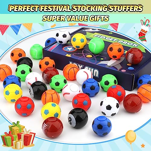 Image of 34PCS Mini Fidget Spinners Party Fidget Toys Soccer Basketball Baseball Sport Balls for Goodie Bag Stuffer, Finger Stress Balls Toy for Christmas Party Classroom Prize
