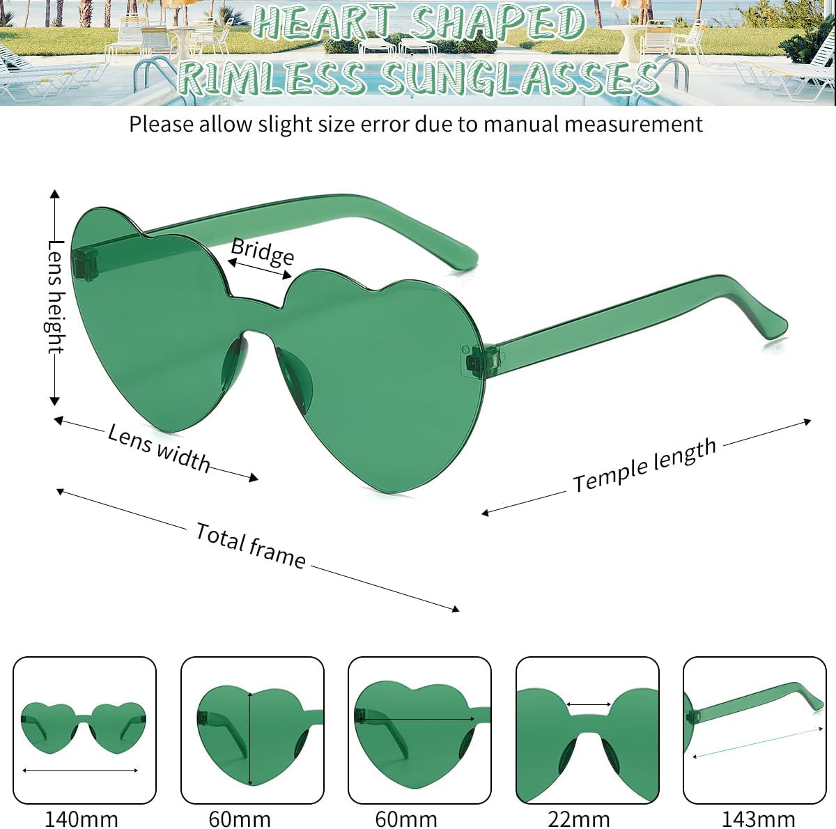 12/20/24 Pairs Heart Sunglasses for Women Men, Trendy Heart Shaped Rimless Transparent Sunglasses, Party Favors - Image 2