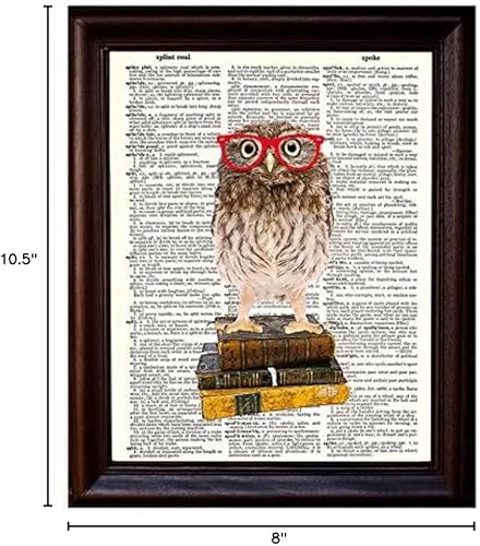 Miniatura 2 de Impresión artística de diccionario, diseño de búho, pantalones inteligentes, búho joven nerd con gafas rojas, impreso en papel de diccionario