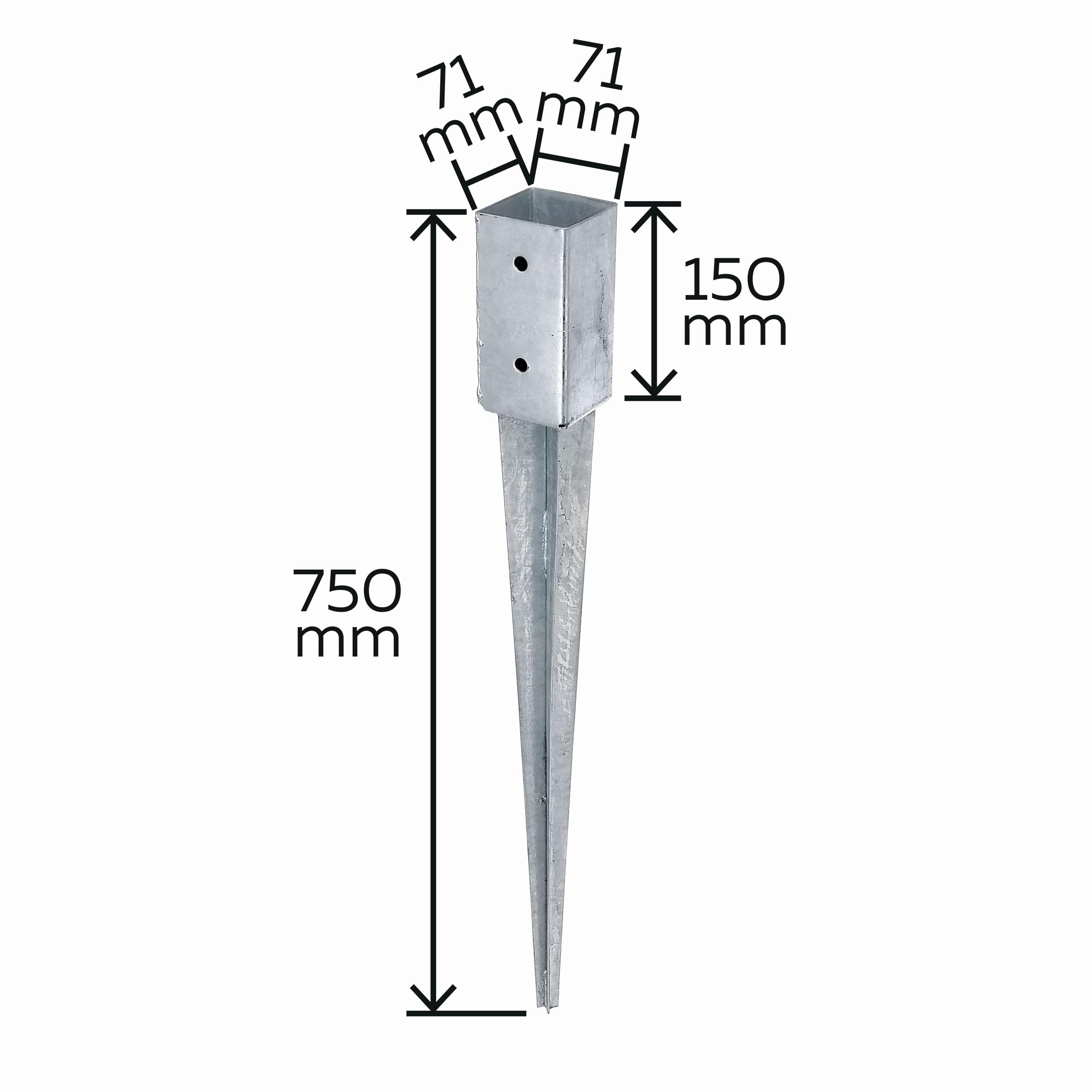 GAH-Alberts 211097 211271 - Soporte para postes de madera cuadrados, galvanizado en caliente, 71 x 71 mm/750 mm, 3 unidades