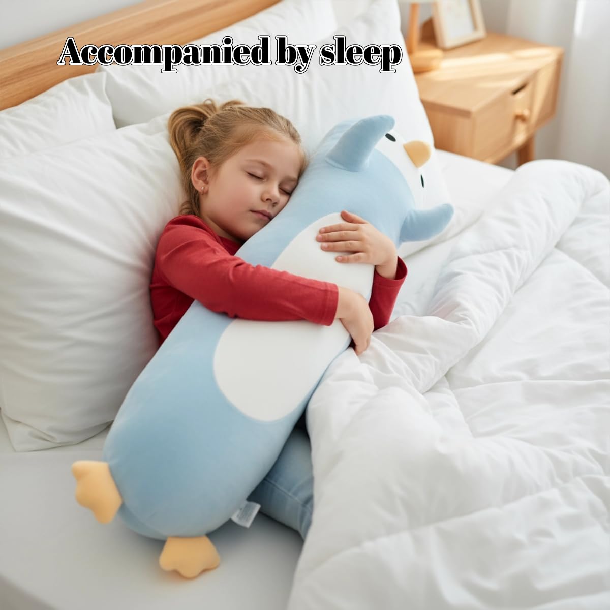 Pinguino, morbido peluche lungo pinguino da abbracciare, grande cuscino per bambini, regalo di compleanno per ragazzi e ragazze (blu chiaro, 110 cm)