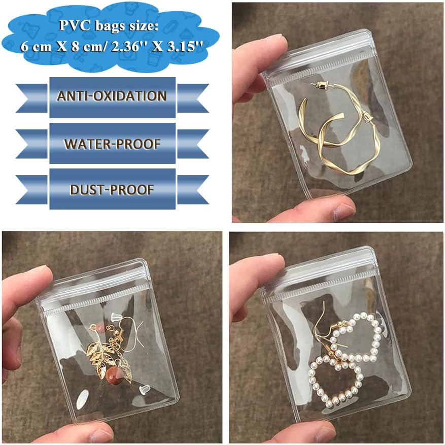 Miniatura 3 de LingLingo Bolsas de almacenamiento de joyas transparentes pequeñas bolsas de plástico transparente de PVC con cierre de cremallera para anillos