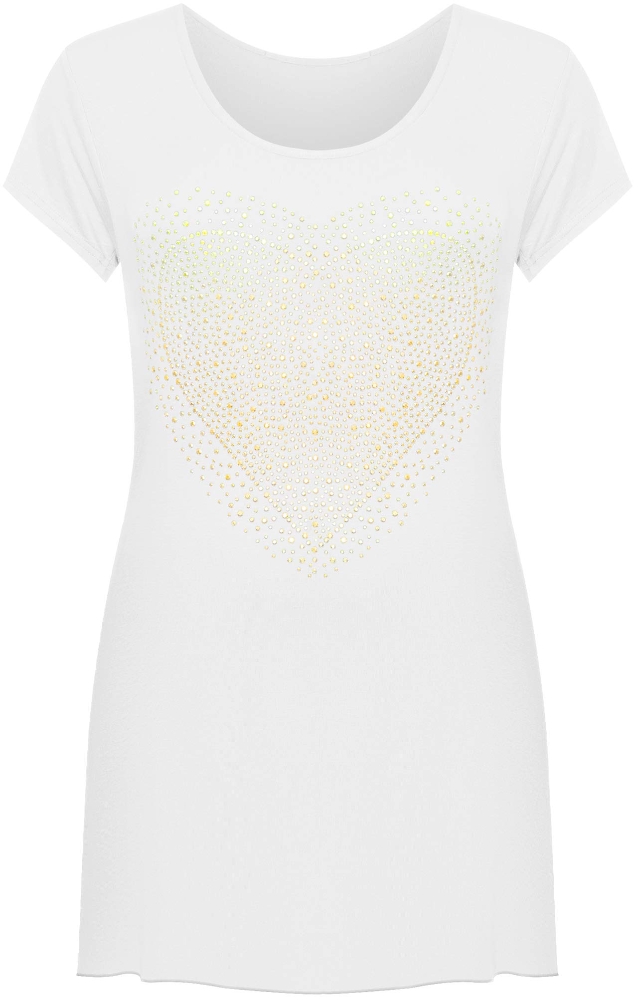 Wearall Women's White Plus Size Heart Stud Hanky Hem Short Sleeve Long Top - 26-28