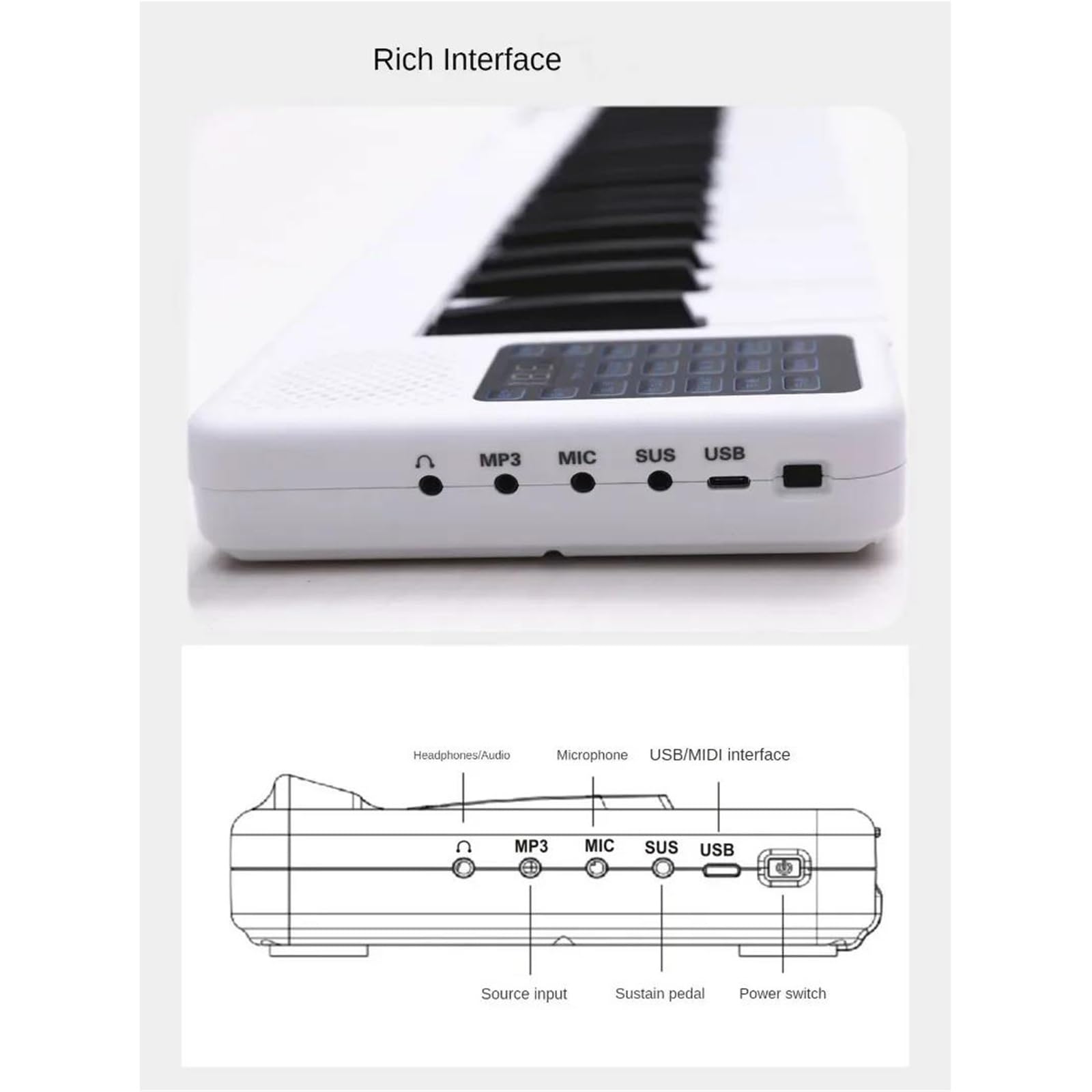 Profesjonalne Pianino Elektroniczne Pianino Elektroniczne 88 Klawiszy Składane Przenośne Dla Początkujących Do Nauki Gry Na Instrumencie Muzycznym(White)
